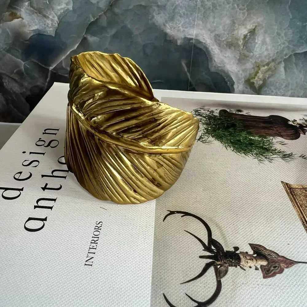 Women's Brass Leaf Cuff Bracelet Adjustable Signed by Joan